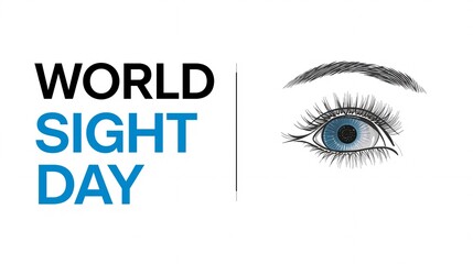 Minimal White Banner for World Sight Day with Realistic Human Eye Illustration and Bold Black & Blue Typography