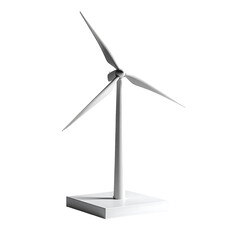 A minimalist 3D model of a three-bladed wind turbine on a square base, isolated on a black background