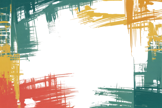 Abstract art with a transparent background and a frame of colorful brush strokes. background removed