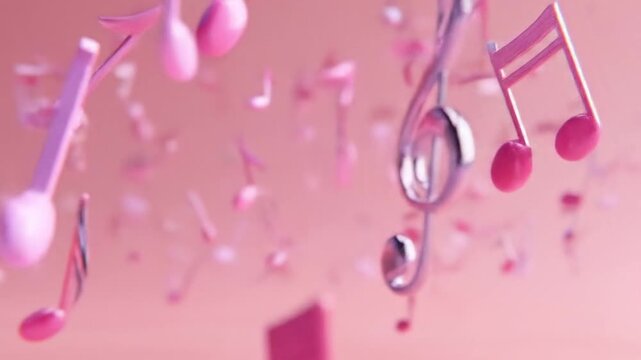 Abstract composition of floating pink objects creating a whimsical and playful atmosphere