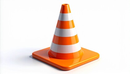 Orange traffic cone with white stripes on flat surface.