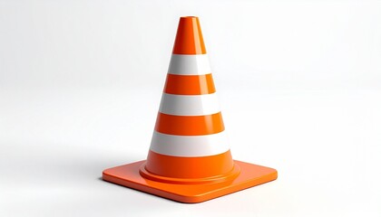 Orange traffic cone with white stripes on flat surface.