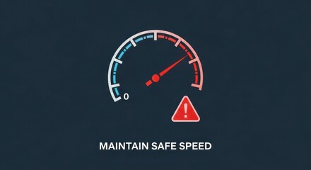 Speedometer with Red Alert Indicator: Maintain Safe Speed Warning on Dark Blue Textured Background