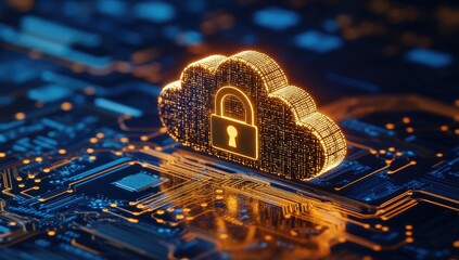 Cloud security icon on circuit board