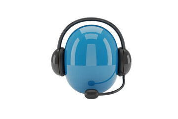 A 3D rendering of a blue sphere wearing a headset, symbolizing customer support or technical assistance. background removed