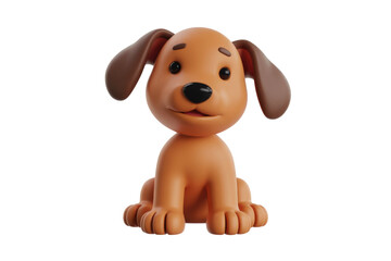Adorable 3D render of a cartoon puppy sitting,  brown fur, big eyes. background removed