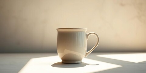 Fototapeta premium Elegant stoneware mug, sunlit, neutral background, simple design, refined texture, smooth, detail