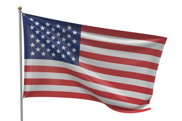 Fototapeta premium An American flag, waving gently on a flagpole, against a transparent background. background removed