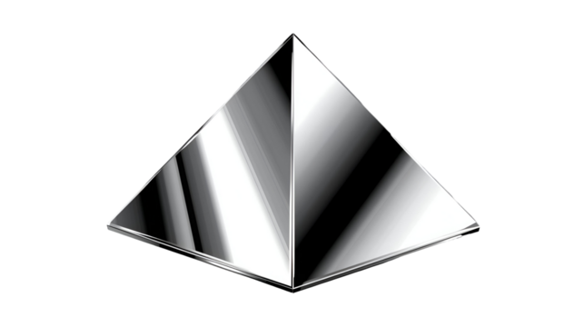 Chrome pyramid vector isolated on white for abstract 3D shape modern decorative and creative design illustration