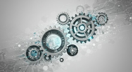 Futuristic Technology Gears with Digital Circuit Abstract Background, Innovation and Engineering Concept Design