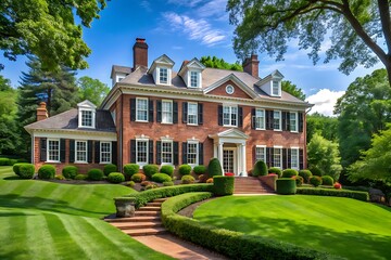 Grand Brick Georgian Mansion on Lush Green Lawn