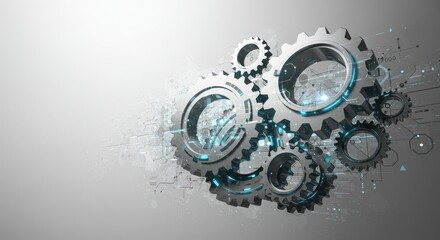 Futuristic Technology Gears with Digital Circuit Abstract Background, Innovation and Engineering Concept Design