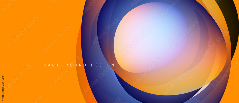 Poster abstract concentric shapes, vibrant orange, blue hues. modern design, smooth gradients create dynami