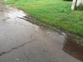 Puddle on the background of rain