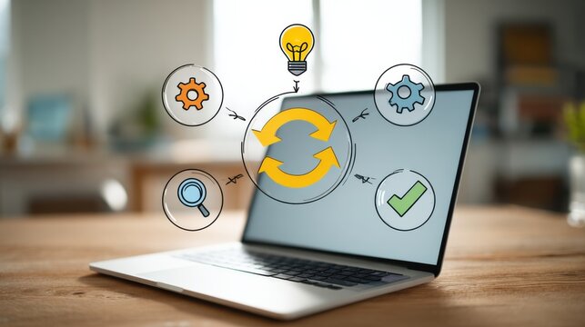 Feedback loop for continuous improvement Business decision-making strategy. OODA and PDCA cycles. Creative workflow for productivity enhancement using technology and innovative ideas at home workspace