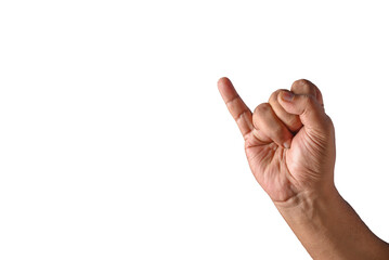 Close-Up of Hand Making a Gesture with Showing only Little Finger Raised on a White Background