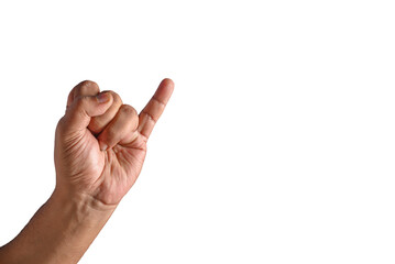 Close-Up of Hand Making a Gesture with Showing only Little Finger Raised on a White Background