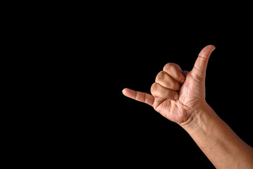 Close-Up of Hand Making Shaka Gesture with Black Background
