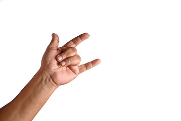 Hand Showing Rock Gesture on a White Background for Conceptual Use
