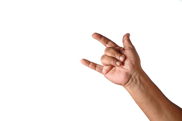 Hand Showing Rock Gesture on a White Background for Conceptual Use