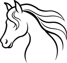 horse head silhouette line art on transparent background