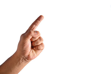 Male Hand Pointing Forward Gesture Isolated Against a white Background