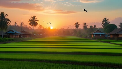 Fototapeta premium Tranquil Paddy Field at Evening 
