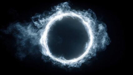 Dark Smoke Ring Portal with Sci-Fi Energy Glow on Black Background