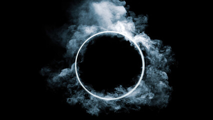 Dark Smoke Ring Portal with Sci-Fi Energy Glow on Black Background