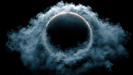 Dark Smoke Ring Portal with Sci-Fi Energy Glow on Black Background