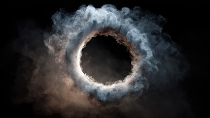 Dark Smoke Ring Portal with Sci-Fi Energy Glow on Black Background