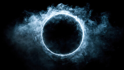 Dark Smoke Ring Portal with Sci-Fi Energy Glow on Black Background