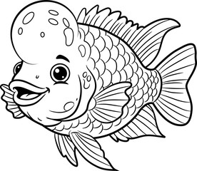 Cichlid cartoon. For coloring. Learning media for child development.