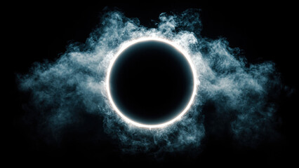 Dark Smoke Ring Portal with Sci-Fi Energy Glow on Black Background