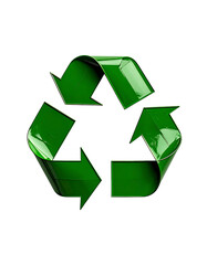 Obraz premium Glossy, three-arrowed recycling symbol, vibrant green, 3D rendered, against a black backdrop