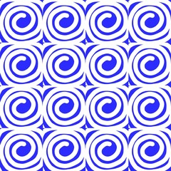 Seamless white spiral lines pattern on blue background