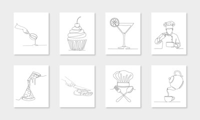 Minimalist Cooking Food Continuous Single One Line Art Bundle