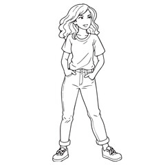 Girl standing coloring pages coloring book 