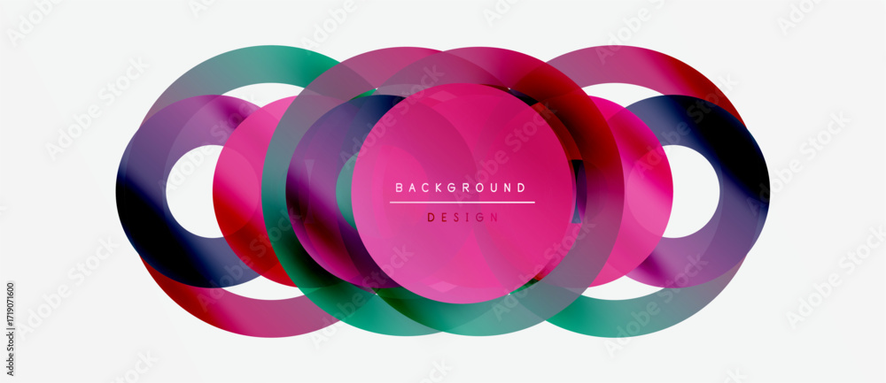 Poster abstract colorful circles overlap creating dynamic visual effect. modern design element for backgrou