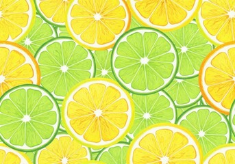 Obraz premium Vibrant, refreshing pattern of sliced lemons and limes, creating a bright and zesty citrus background