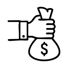 Hand holding a money bag with dollar sign