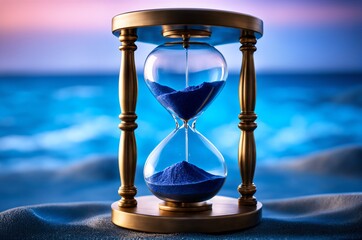 hourglass with blue sand