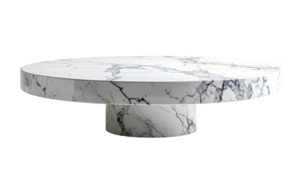Circular marble coffee table with a low pedestal base