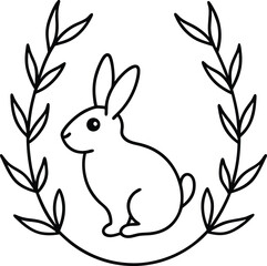 vector illustration of a rabbit line art on transparent background