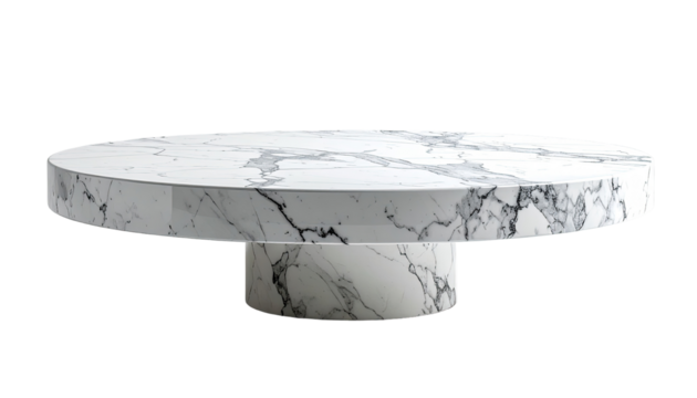 Circular marble coffee table with a low pedestal base