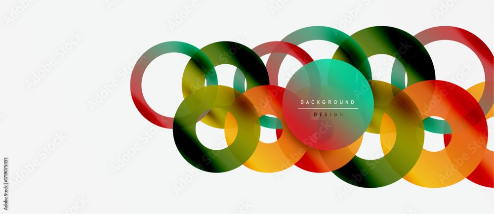 Poster abstract colorful circles overlap creating dynamic composition. modern design element for background