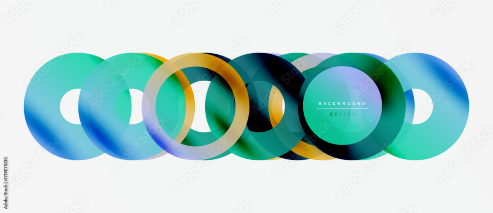 Poster abstract colorful overlapping circles create modern design. gradient hues blend, forming dynamic vis