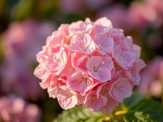 Fototapeta premium Pink hydrangea flower blooming in garden during springtime 