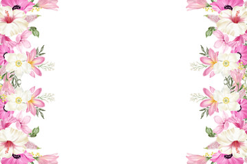 Watercolor flower border for wedding, birthday, card, background, invitation, wallpaper, sticker, decoration etc.