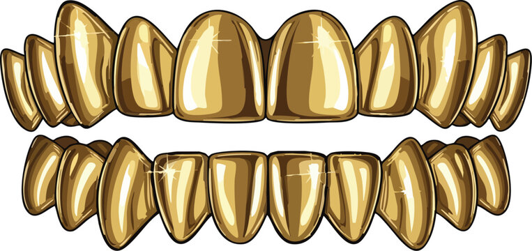 Vector art of golden grillz on teeth